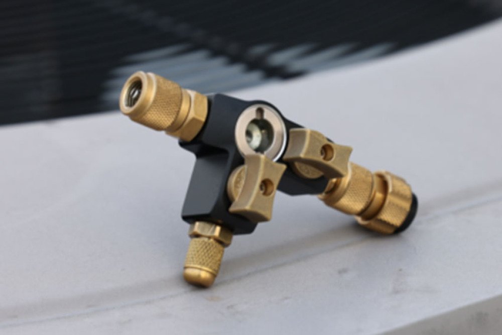 SCHRADERTREKKER 1/4' + 5/16' MET KIJKGLAS EN DUBBELE AFSLUITER