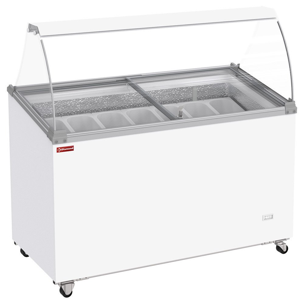 CCV5-MP | Conservateur comptoir à glaces, 381 litres, couvercles coulissants sur roulettes avec vitres bombées , capacité 7 bacs