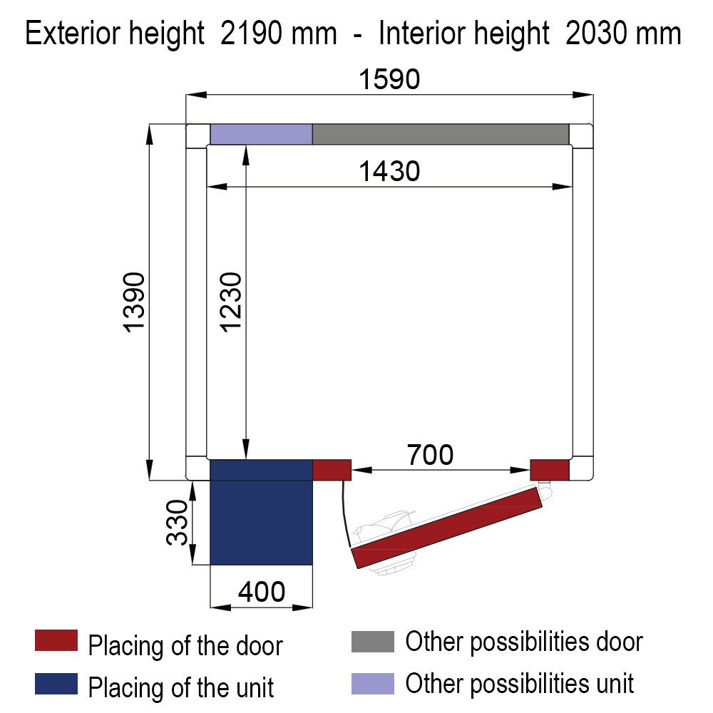 WR-Z1714-8S-R2 | Kamer ISO 80 met groep, afm. int. 1430 x 1230 xh 2030 mm (3,57 m³ )