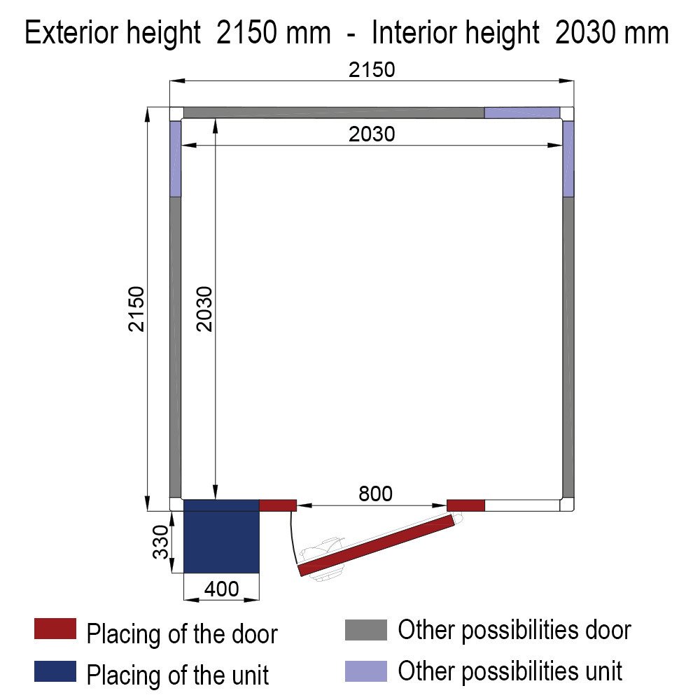 WR-C2226-6R-R2 | Kamer ISO 60 met groep, afm. int. 2030 x 2030 x h2030mm (8,37m³ )