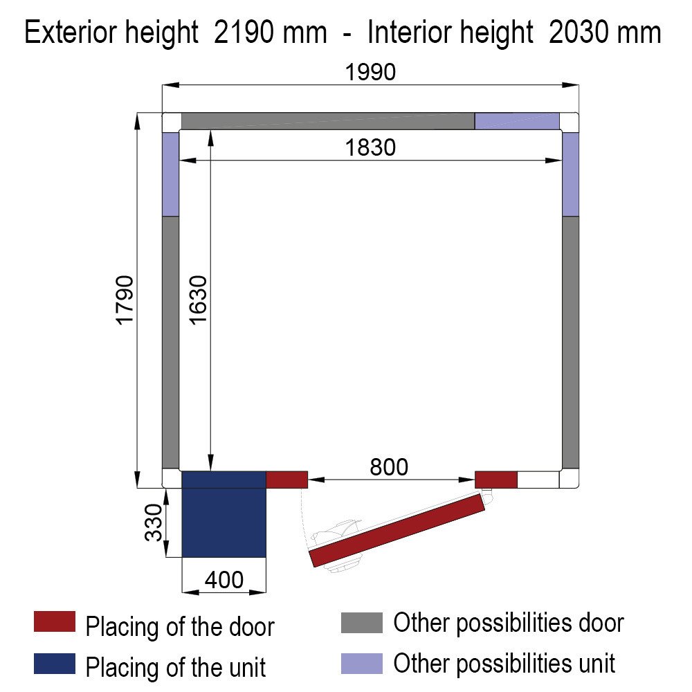 WR-Z2020-8U-R2 | Kamer ISO 80 met groep, afm. int. 1830 x 1630 x h2030mm (6,06m³)