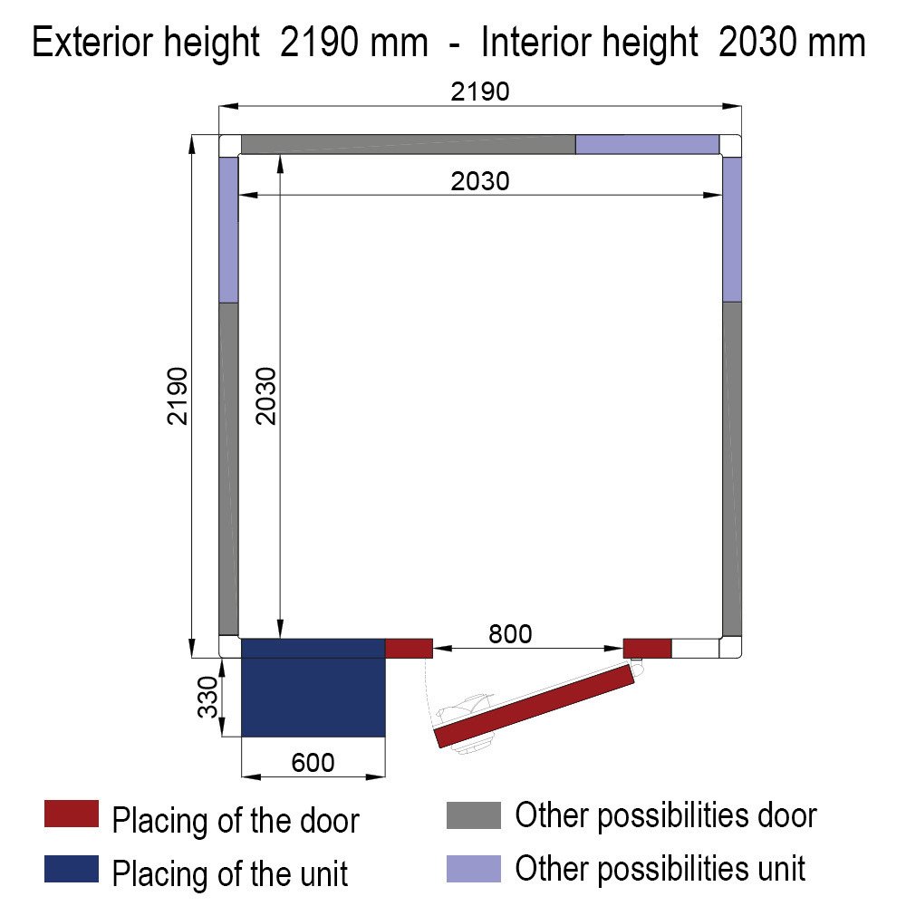 WR-Z2226-8V-R2 | Kamer ISO 80 met groep, afm. int. 2030 x 2030 x h2030mm (8,37m³)