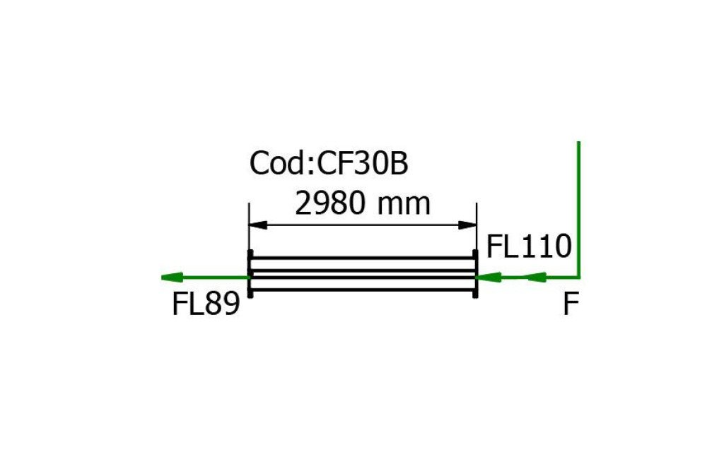 FMC-9063-000 | RVS AFVOERKANAAL 2980MM FLENS 110/90