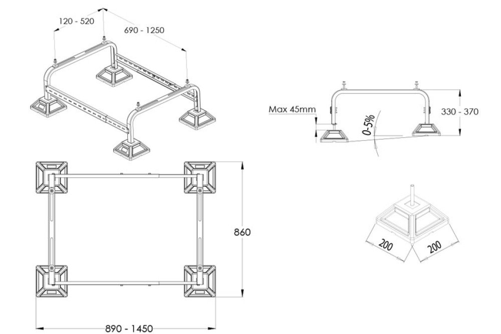 FrameFoot mini cadre de montage - 1450x860x370mm – pied 200mm