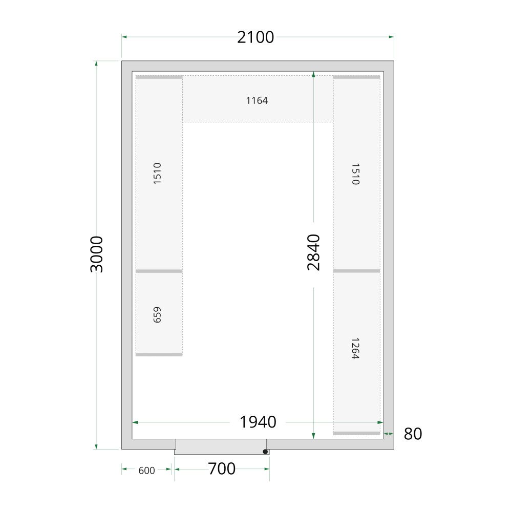 CR 210x300x220 Panneaux de chambre froide 80 mm