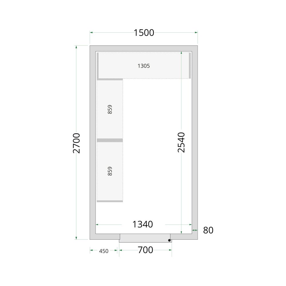 CR 150x270x220 Panneaux de chambre froide 80 mm