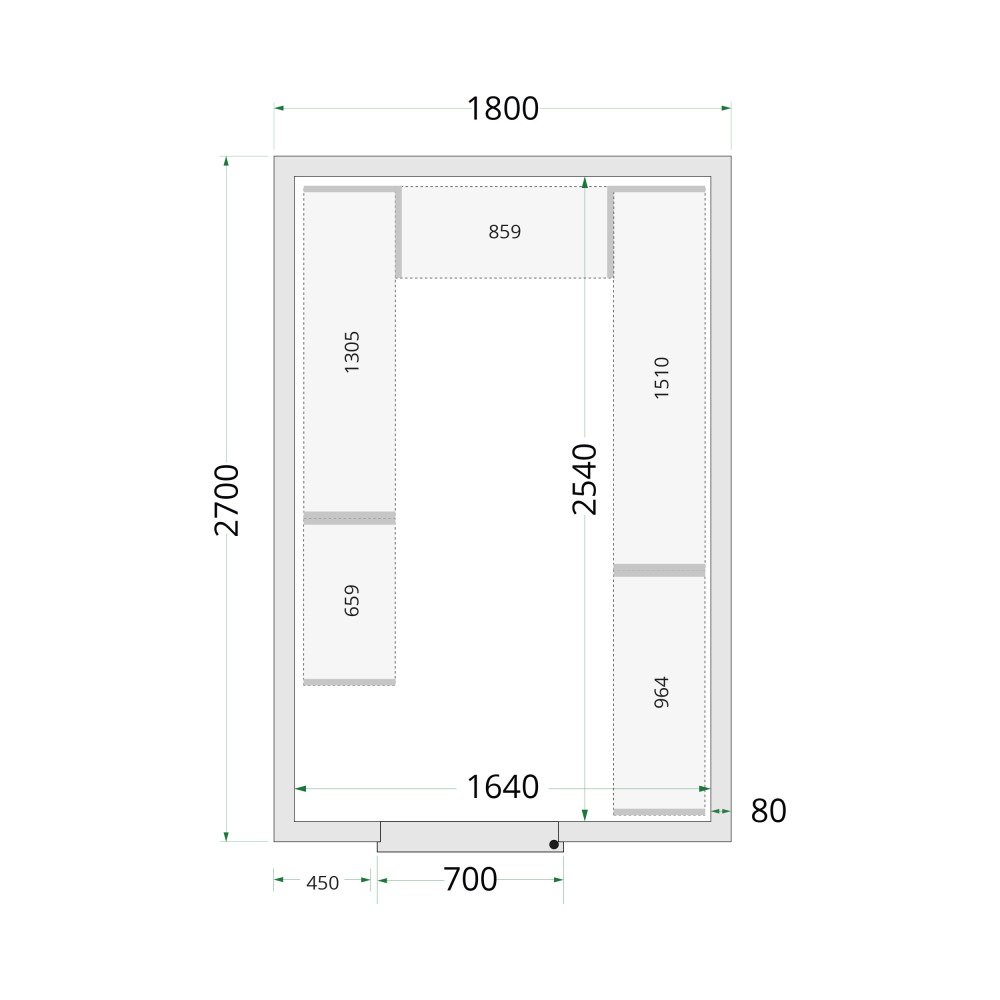 CR 180x270x220 Panneaux de chambre froide 80 mm