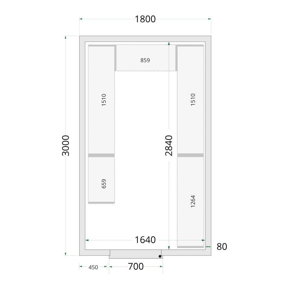 CR 180x300x220 Panneaux de chambre froide 80 mm