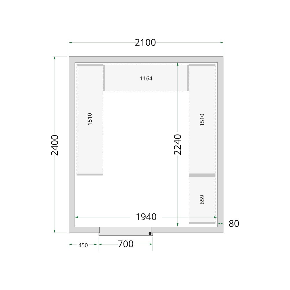 CR 210x240x220 Panneaux de chambre froide 80 mm