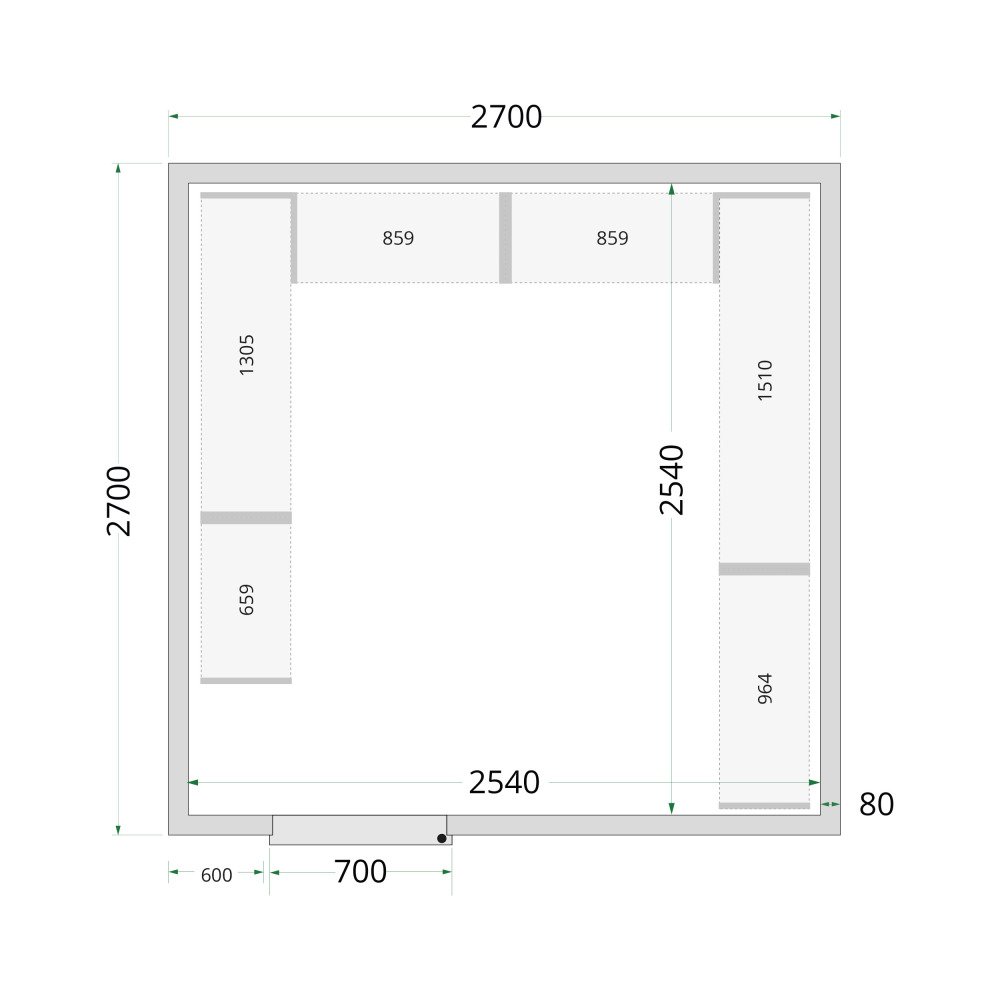 CR 270x270x220 Panneaux de chambre froide 80 mm