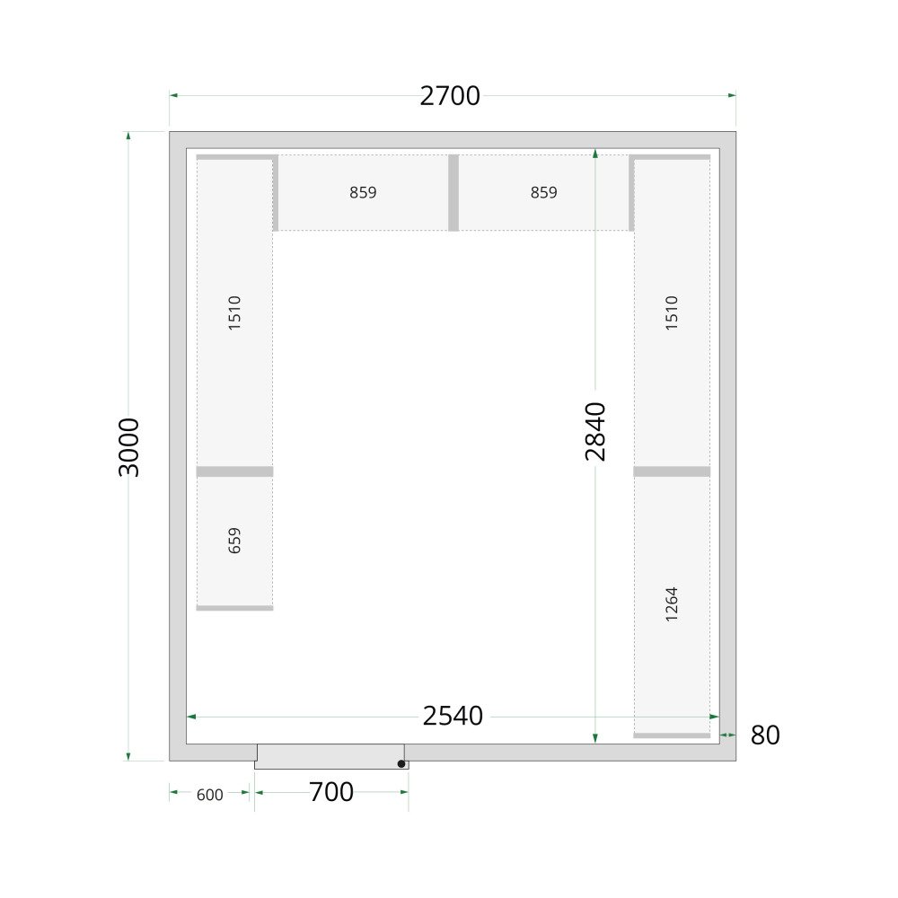 CR 270x300x220 Koelcelpanelen 80 mm