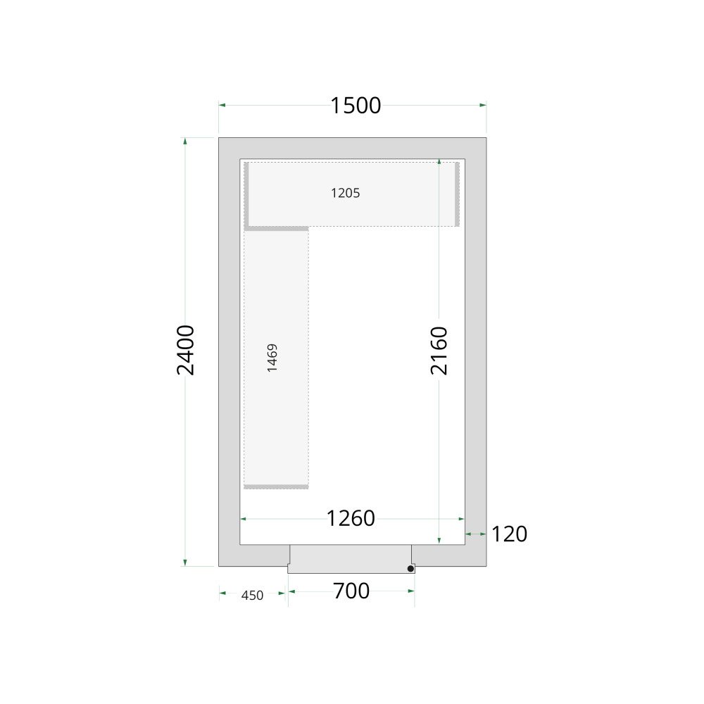 CR 150x240x220 Panneaux de chambre congélation 120 mm