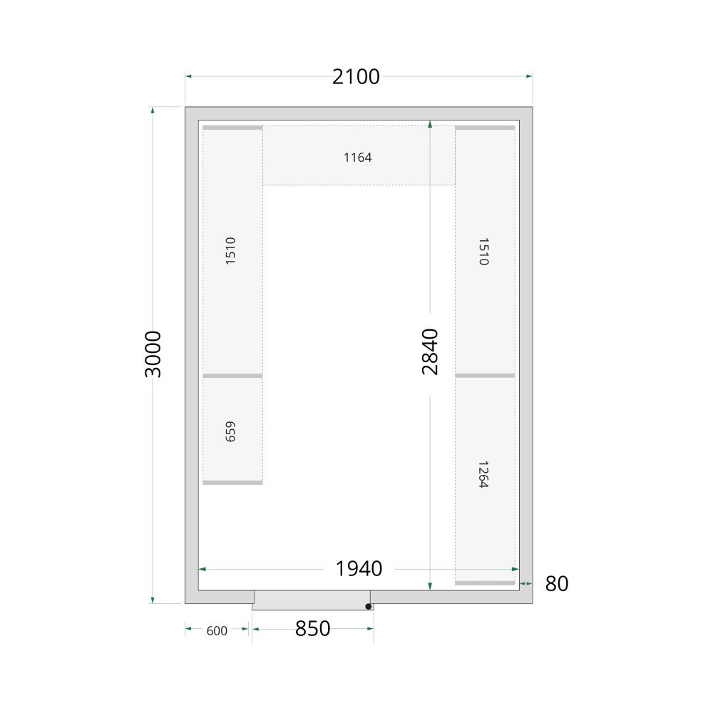 CR 210x300x220 WD Panneaux de chambre froide 80 mm
