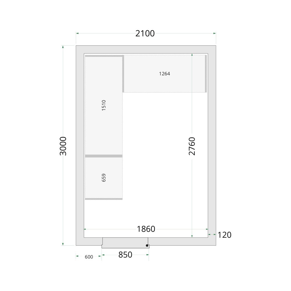 CR 210x300x220 WD Panneaux de chambre congélation 120 mm - porte de 850 mm