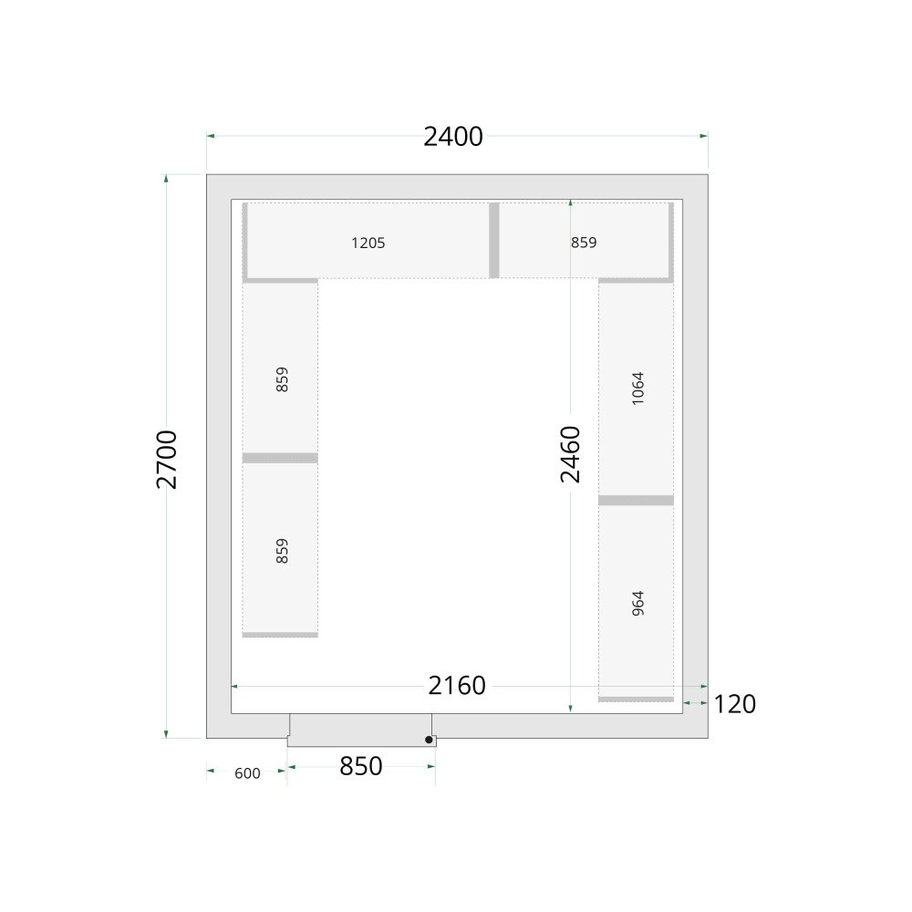 CR 240x270x220 WD Vriescelpanelen 120 mm - 850 mm brede deur