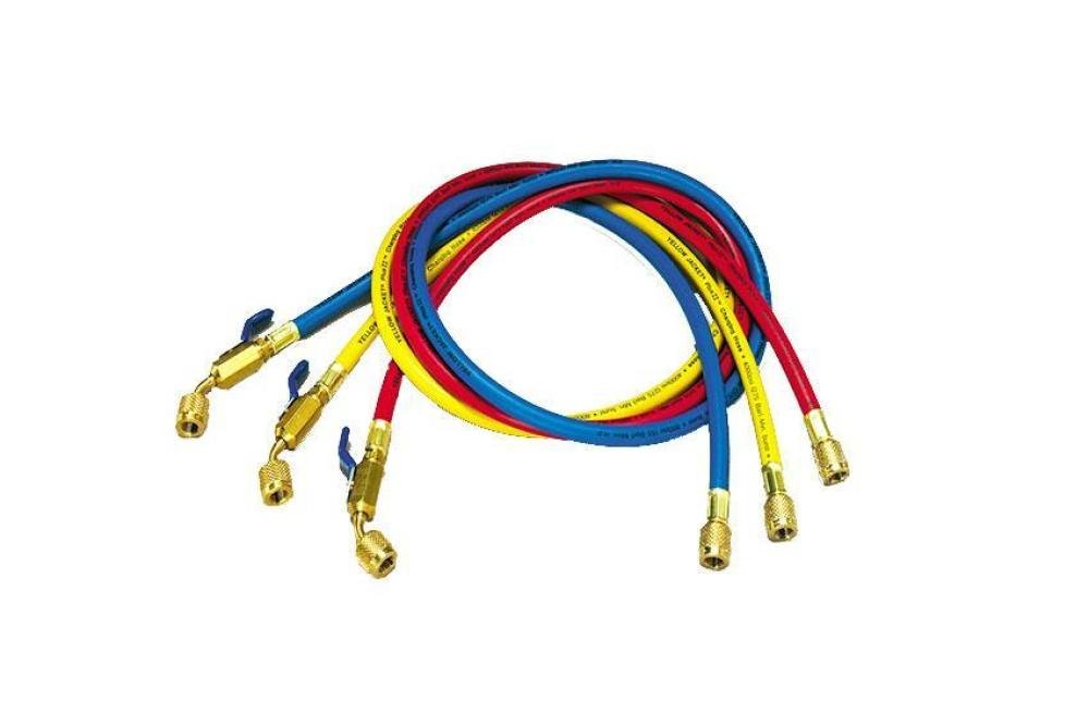 YJT-3300-000 | SET TUYAUX DE CHARGE (3) 150CM - 1/4' AVEC VENTOUSE REGL. - TOUS REFRIGERANTS