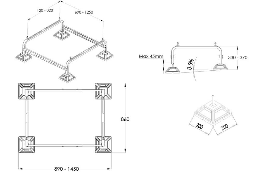 ALX-8002-312 | FRAMEFOOT MINI CADRE DE MONTAGE 1450X1160X370MM ? PIED 200MM