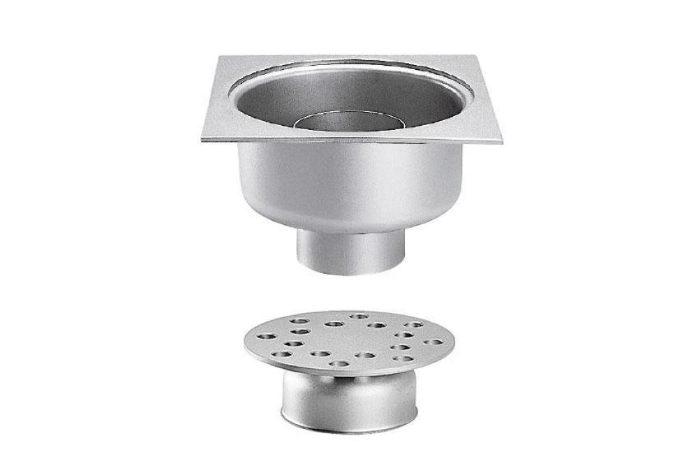FMC-4103-000 | SIPHON EN INOX 250X250MM HEAVY DUTY SORTIE VERTICALE 100MM - CHARGES LOURDES