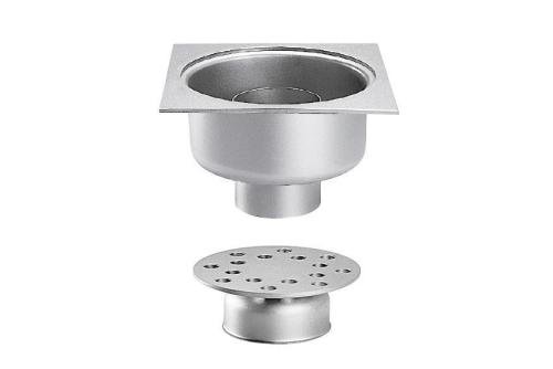 FMC-4103-000 | RVS VLOERAFVOERPUT 250X250MM VERTICALE AFVOER 100MM - ZWARE BELASTING