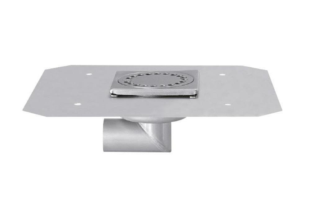 FMC-1006-000 | RVS VLOERAFVOERPUT 100X100MM ZIJDELINGSE AFVOER 40MM