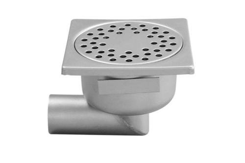 FMC-2002-000 | RVS VLOERAFVOERPUT 150X150MM ZIJDELINGSE AFVOER 50MM