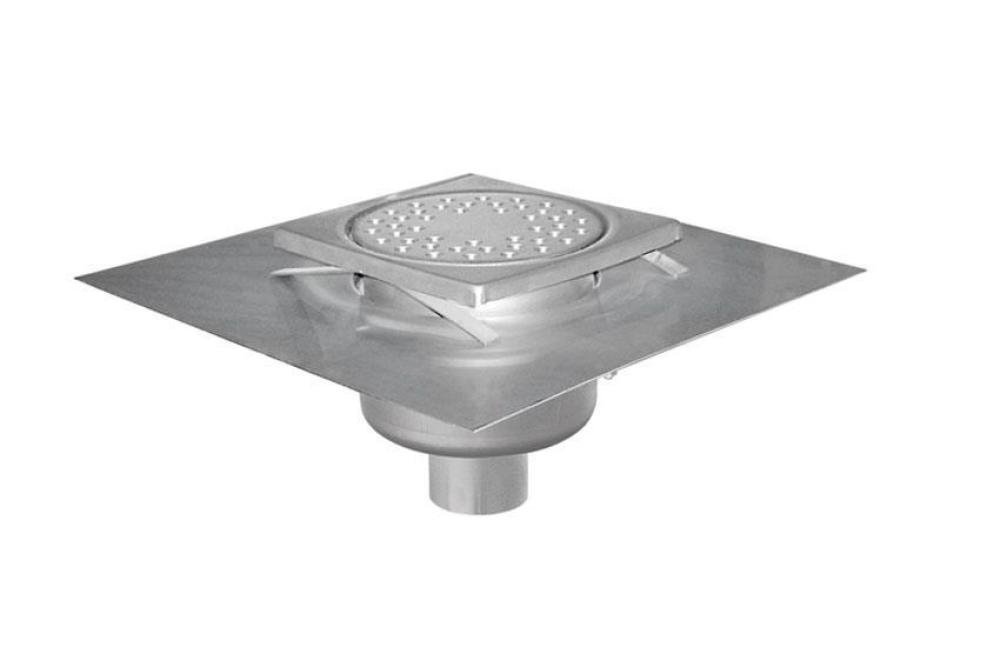 FMC-2105-000 | RVS VLOERAFVOERPUT 150X150MM VERTICALE AFVOER 50MM