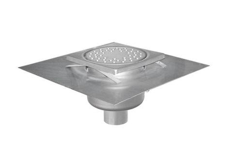 FMC-2105-000 | RVS VLOERAFVOERPUT 150X150MM VERTICALE AFVOER 50MM