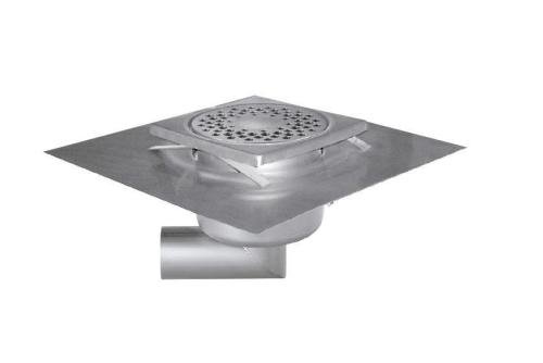 FMC-2006-000 | RVS VLOERAFVOERPUT 150X150MM ZIJDELINGSE AFVOER 50MM