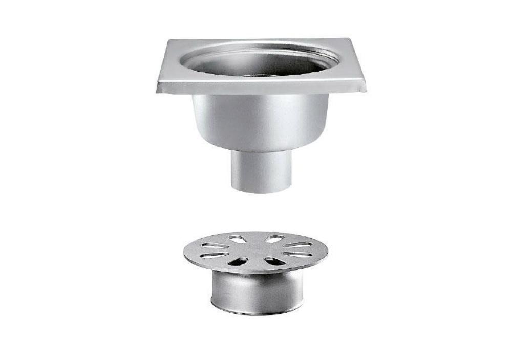 FMC-3104-000 | RVS VLOERAFVOERPUT 200X200MM VERTICALE AFVOER 63MM - ZWARE LASTEN