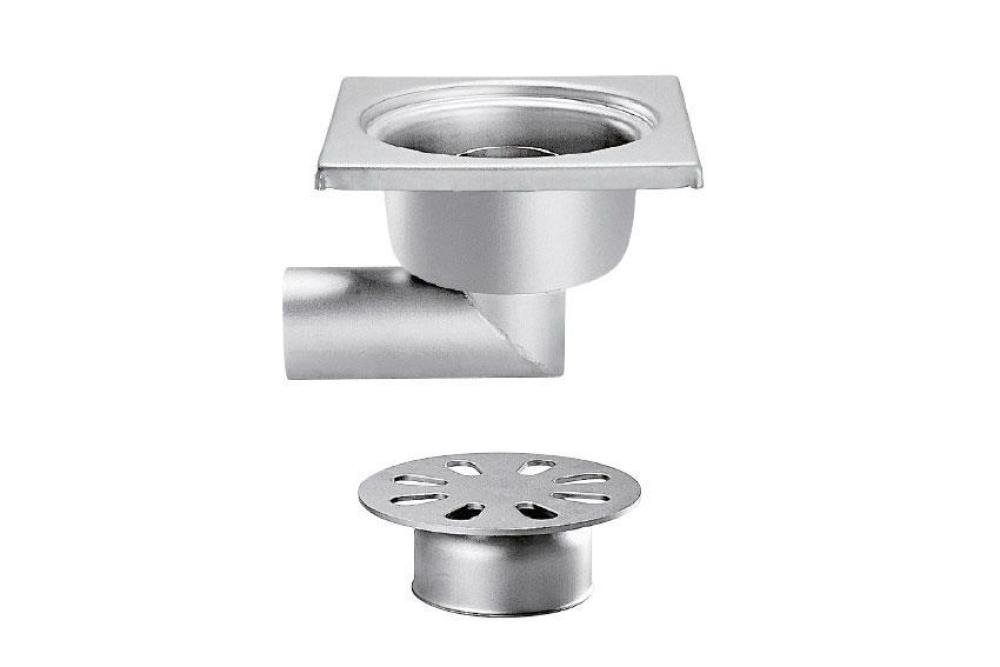 FMC-3009-000 | RVS VLOERAFVOERPUT 200X200MM ZIJDELINGSE AFVOER 63MM - ZWARE LASTEN