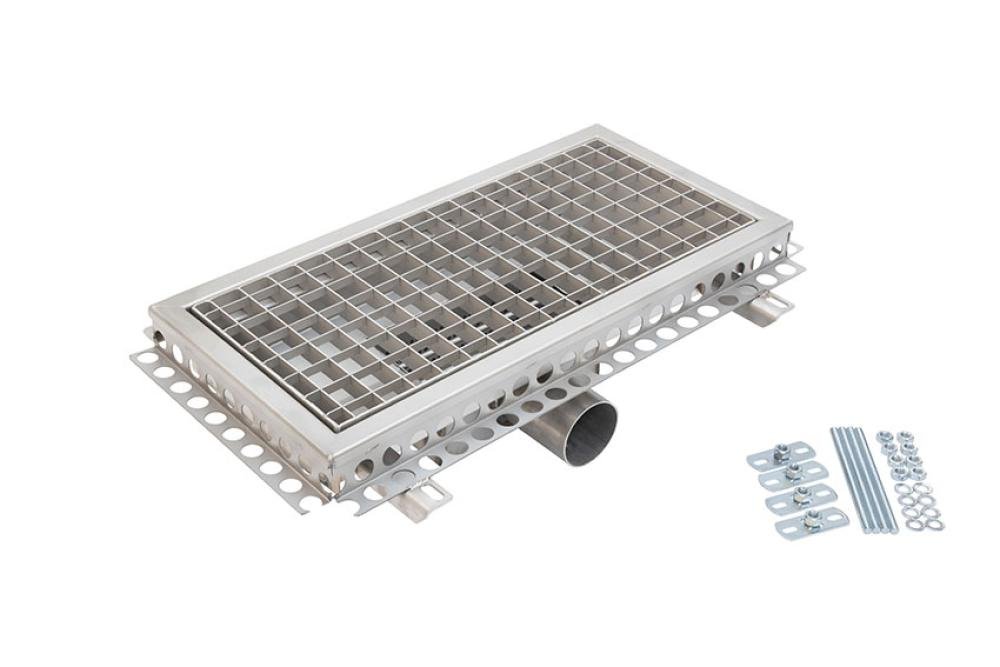 FMG-1063-000 | BAKGOOT RVS 600X300MM CENTRALE AFVOER Ø75MM HORIZONTAAL