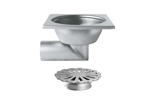 FMC-5010-000 | RVS VLOERAFVOERPUT 300X300MM ZIJDELINGSE AFVOER 100MM