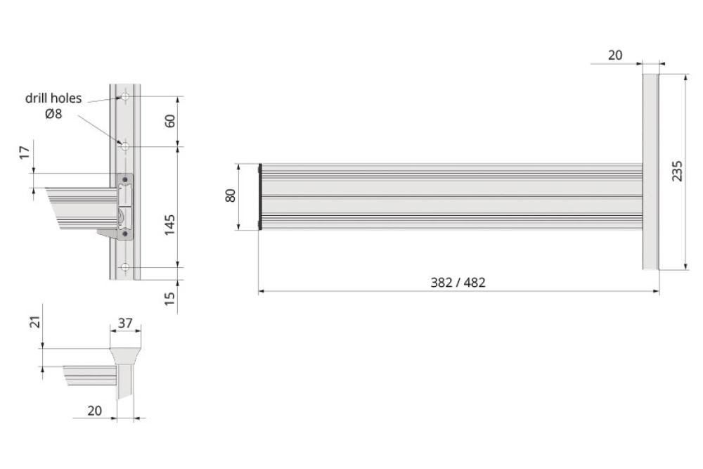 FCA-7300-000 | MUURSTEUNEN FERMOSTOCK WANDREK 360MM MAX DRAAGKRACHT 75KG