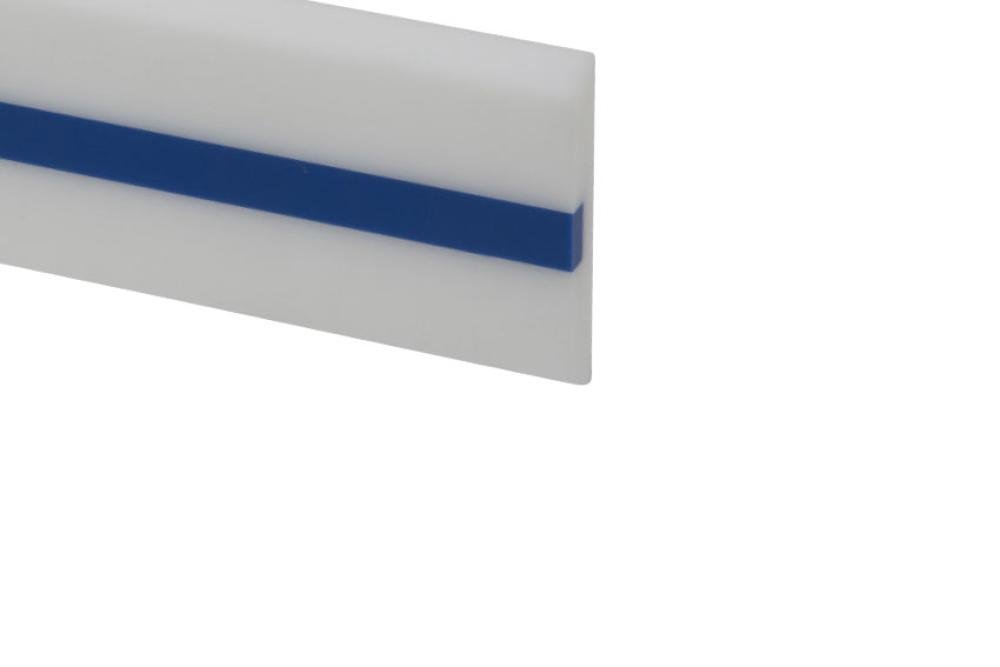 PPE-1102-060 | BANDE PARE-CHOCS BLANC PE + PROF. INSERT EN BLEU DIM.  2000X100X15 MM - A VISSER
