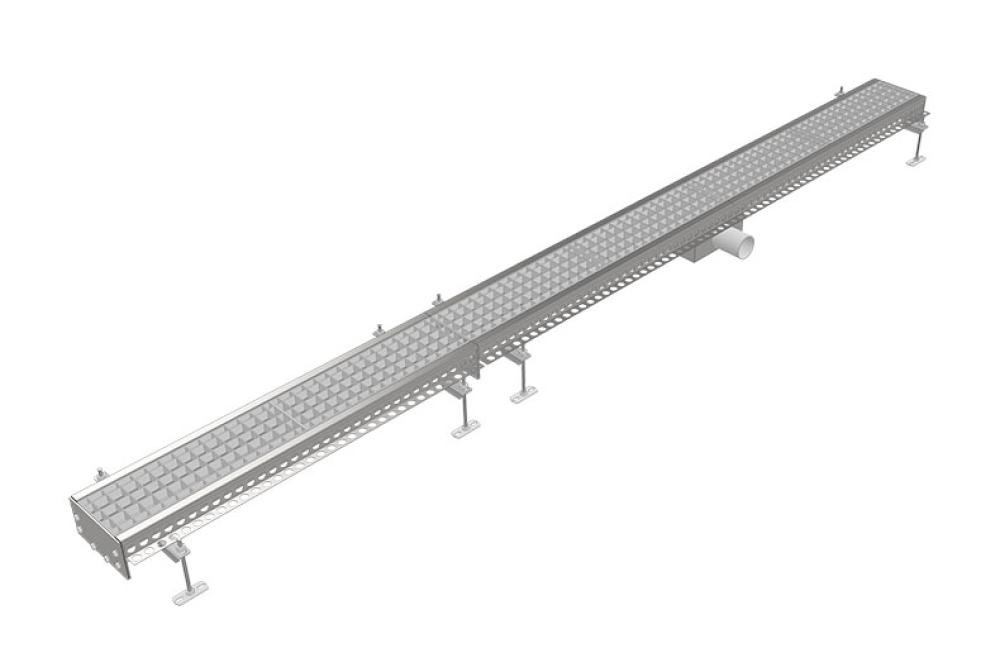FMG-0003-000 | CANIVEAU DE DRAINAGE INOX 150X3000MM SORTIE CENTRALE Ø75MM HORIZONTAL