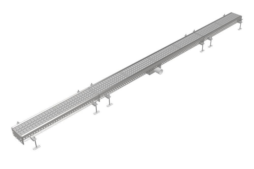 FMG-0004-000 | CANIVEAU DE DRAINAGE INOX 150X4000MM SORTIE CENTRALE Ø75MM HORIZONTAL